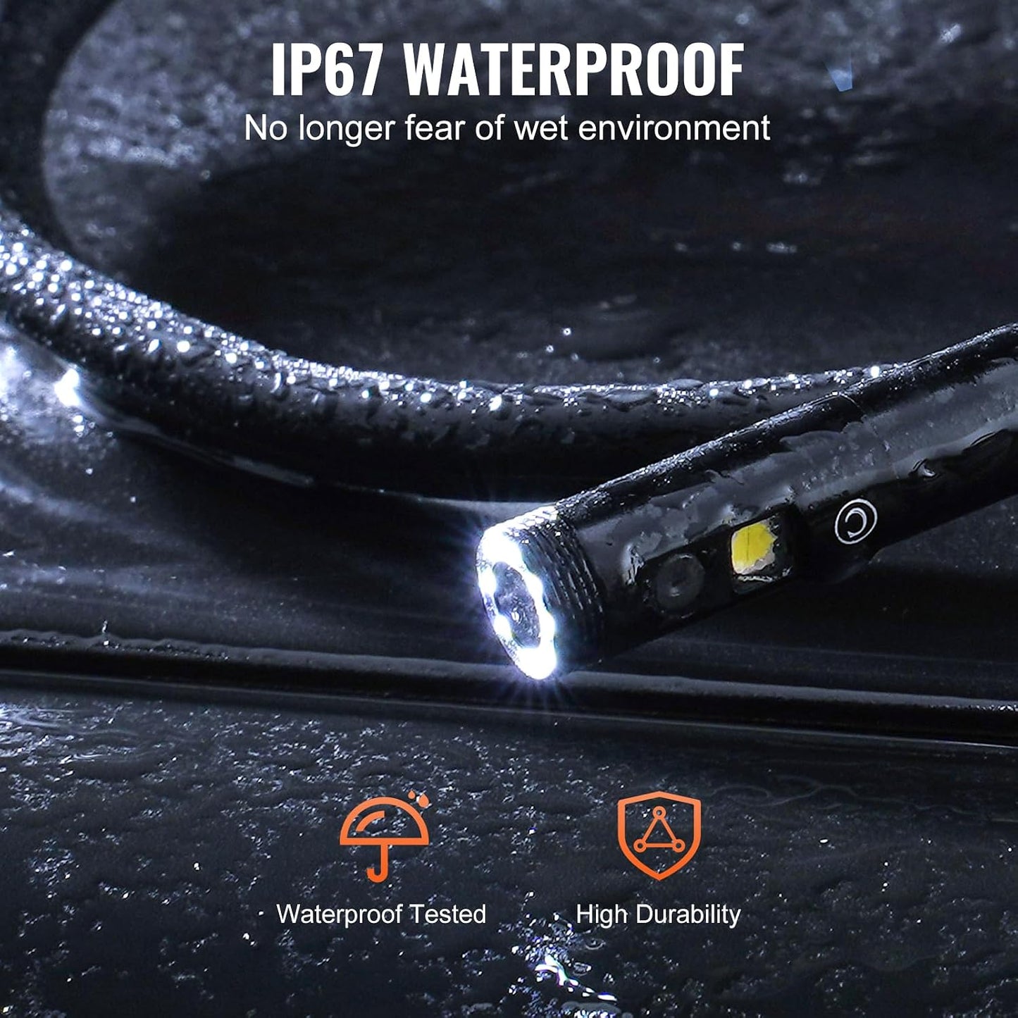 VEVOR Endoscope Camera with Light, Triple Lens Industrial Borescope, 5" Screen 1080P Inspection Camera, 8 + 2 Lights, IP67 Waterproof Snake Cameras for Automotive, Plumbing (16.4FT Cable, 32GB Card)