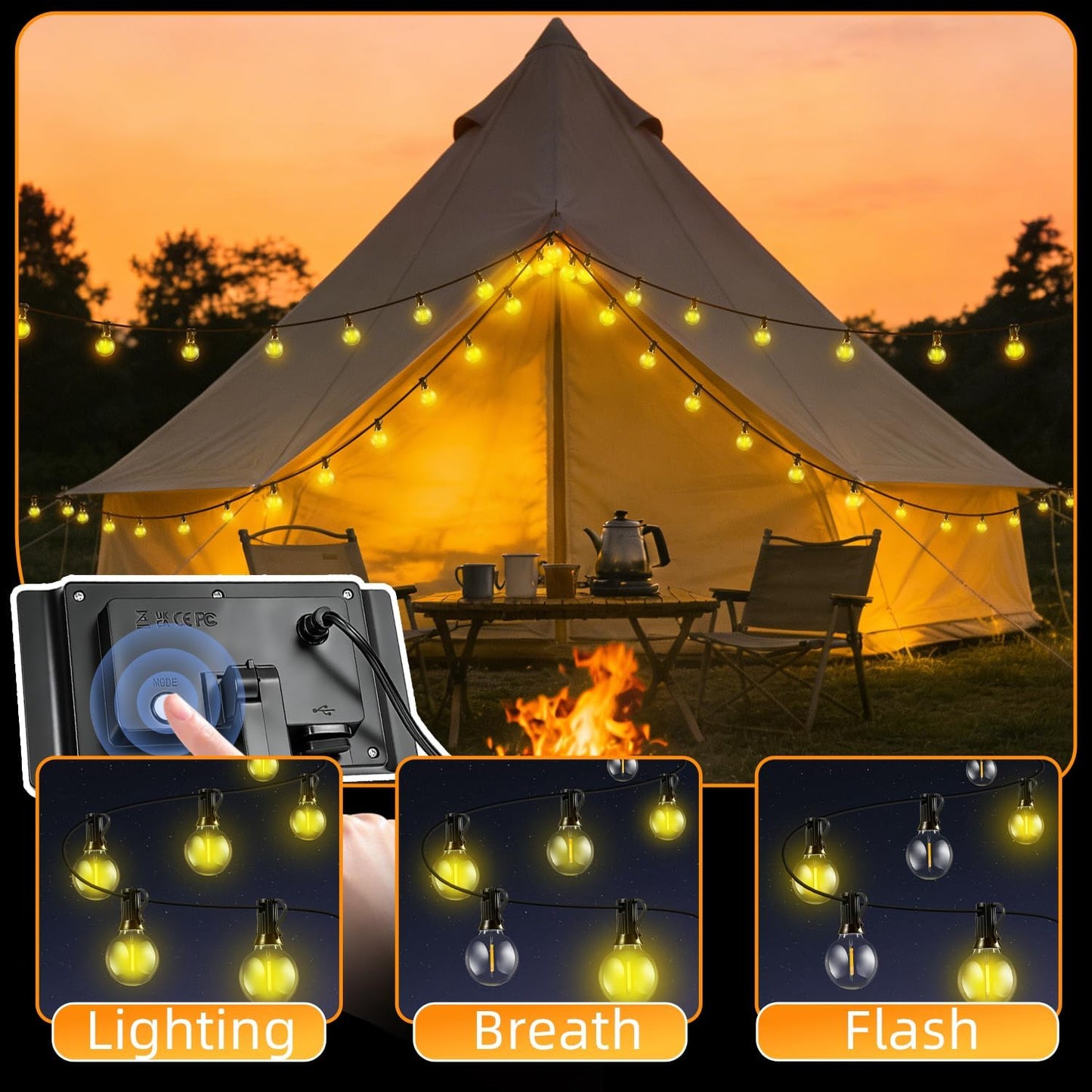 100FT Solar Lights Outdoor Waterproof: G40 30M Shatterproof Bulbs Patio Lights - Solar Powered Remote Control 3 Light Modes Dimmable Solar Light - Camping Backyard Garden Deck Outside Yard