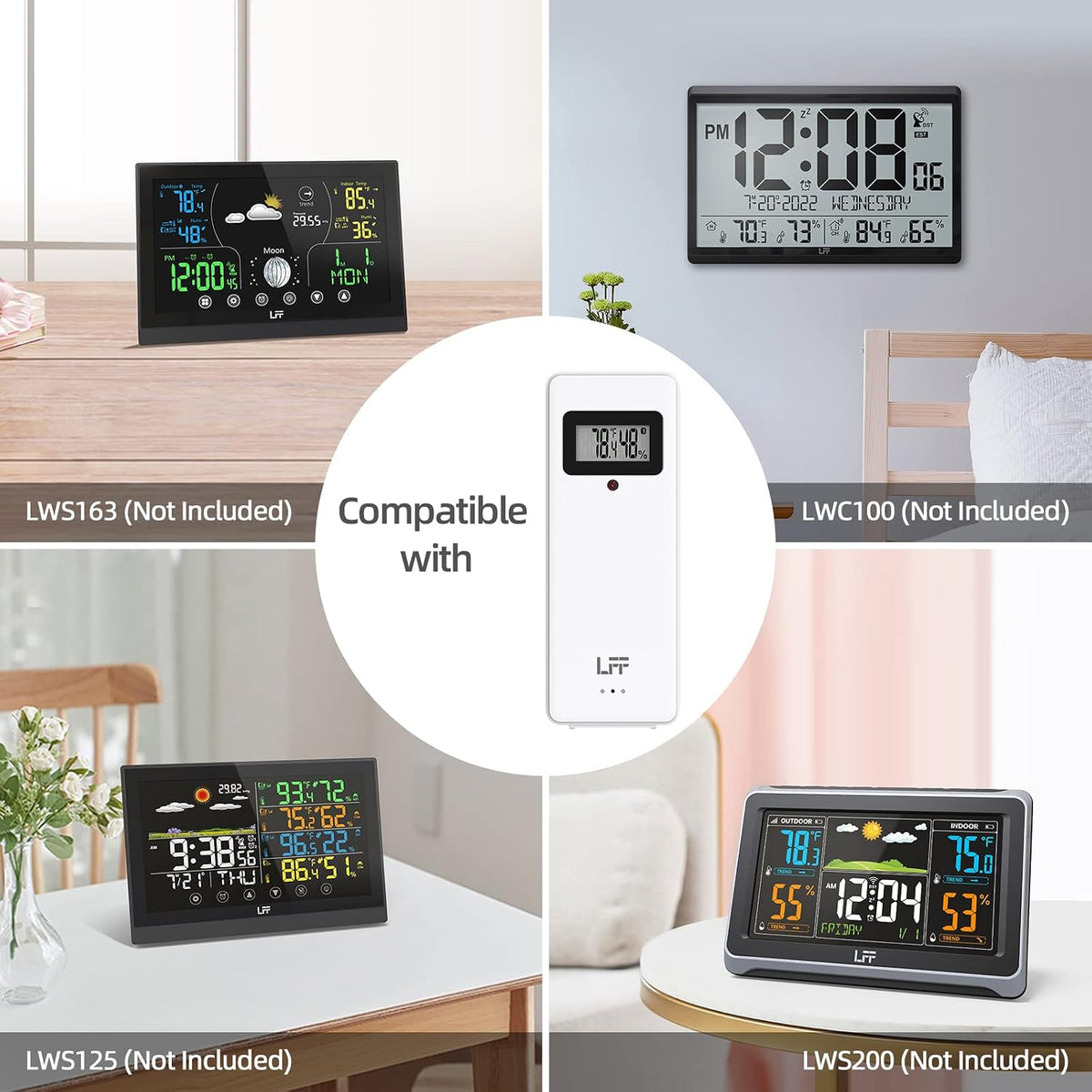 LFF Wireless Remote Sensor With Indoor Outdoor Temperature and Humidity, LCD Display for Weather Station, Atomic Clock - Updated Version