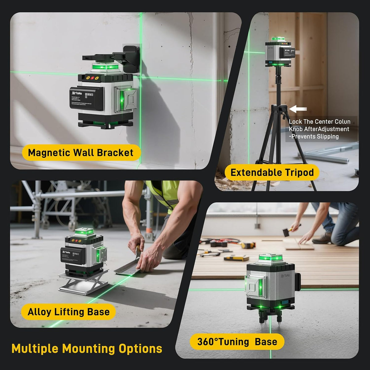 Laser Level, MrToNo 4 x 360 °laser level 360 self leveling 16 Lines 4D | tool Green 360 laser level , for Construction, Ceiling, Tiling, Framing, Home Renovation, Picture Hanging