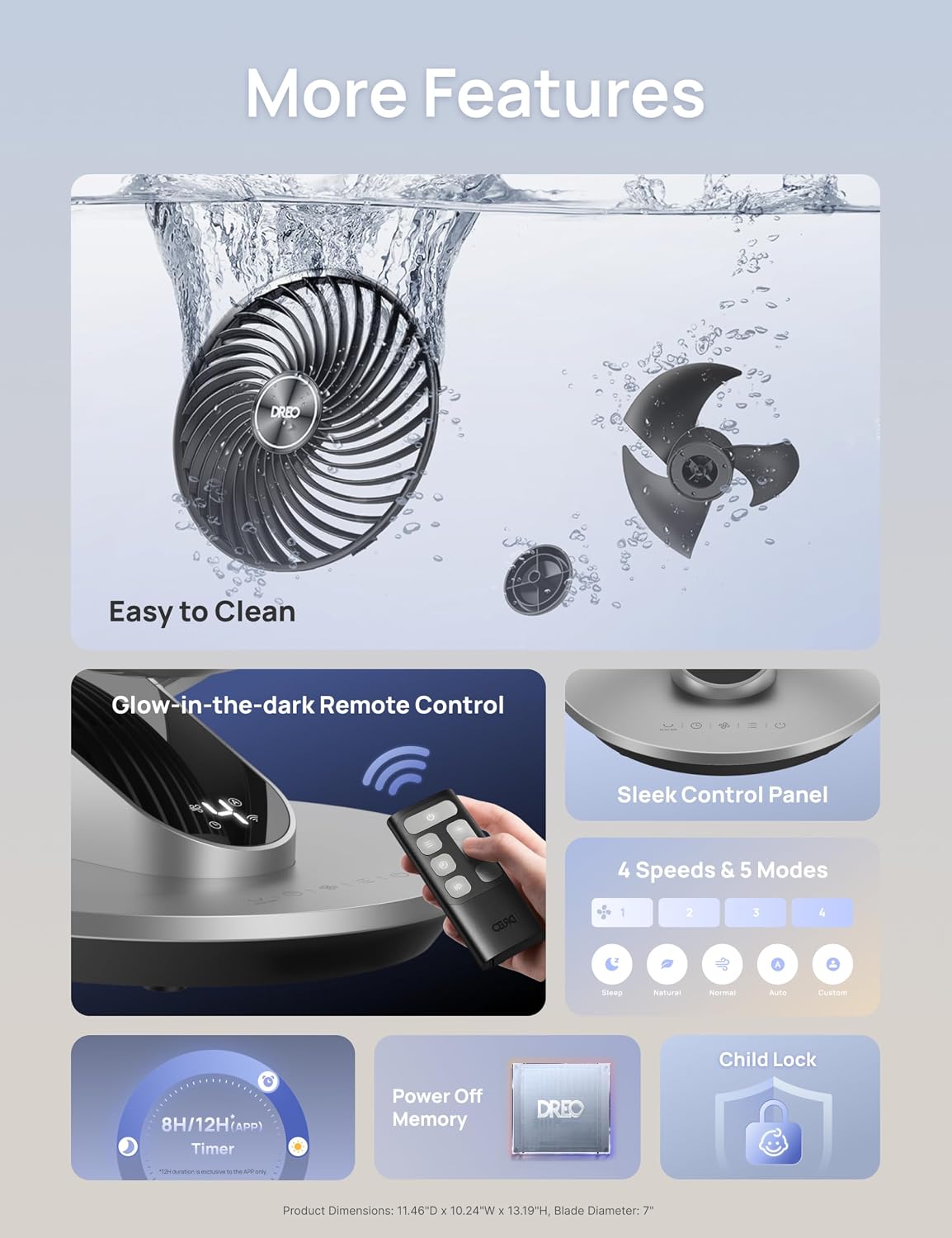 DREO Smart Fan for Bedroom,120° Vertical and 90° Oscillating Fan with Remote/Voice, 13 Inch Height Quiet Air Circulator for Whole Room, 70 ft, 4 Speeds, 5 Modes, 12H Timer, Desk Fans for Home, Office