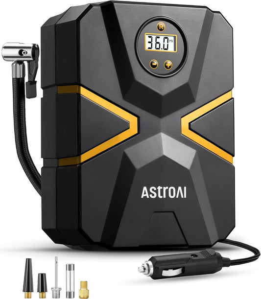 AstroAI S1 Tire Inflator Portable Air Compressor 12V DC with Digital Gauge | Preset Pressure Auto Shut-Off LED Light Fast Inflation, 150 PSI Compact Air Pump for Car Tires, Motorcycles, Bikes, Balls