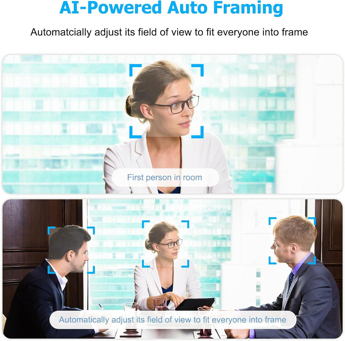 Conference Room Camera, All-in-One 4K Webcam with Microphone and Speaker, AI Tracking and Auto Framing, Wide Angle of View, Plug and Play USB Webcam for PC, Mac, Meetings, Teams, Zoom & Webex (White)