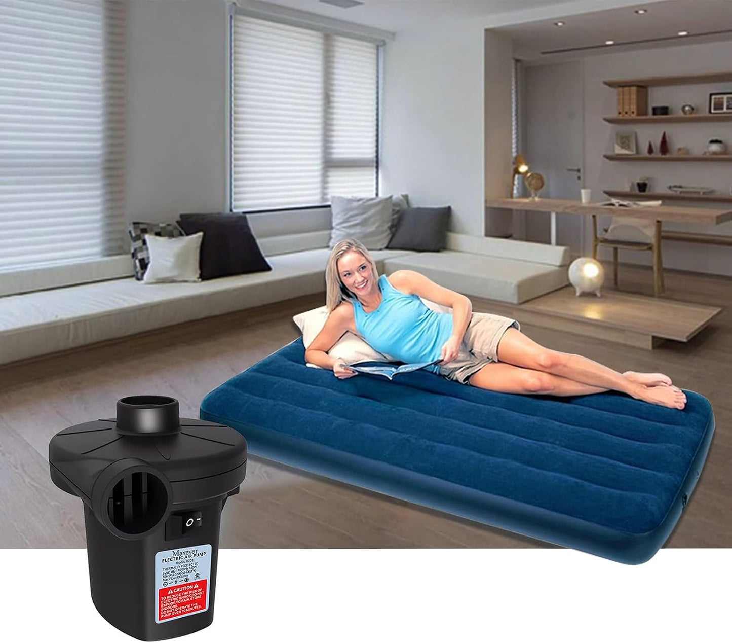 Quick-Fill Electric Air Pump with 3 Nozzles | 2 in 1 Inflator Deflator, Inflatables Pool Float Toys, Indoor Use & Outdoor Camping, AC 110V-120V