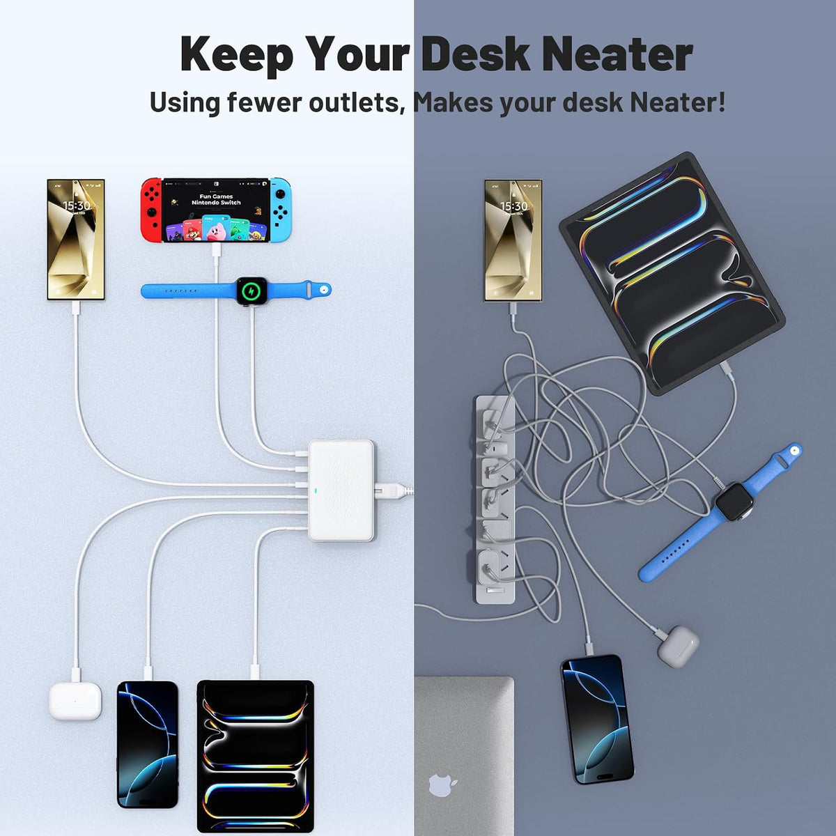 USB C Fast Charger Block, 100W GaN 6 Port Type C Charging Station Hub,Wall Charger Power Strip Adapter Plug Cube Brick Box for Apple iPhone 17 16 15 14 13 12 Pro Max/iPad/Pixel/Samsung Galaxy S25 S24
