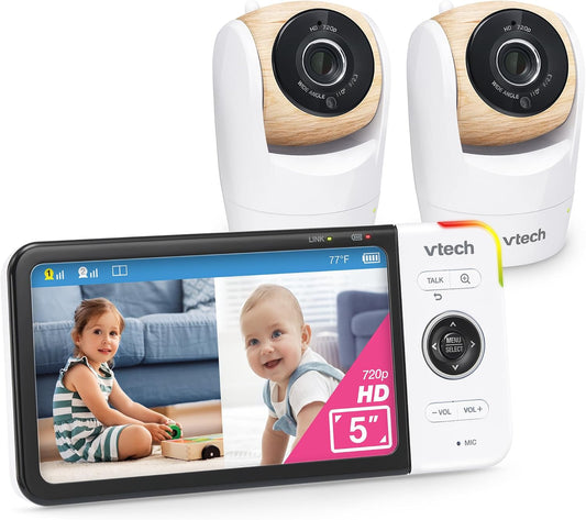 VTech VM928-2HD 5” 720p HD Display 2 Cameras Baby Monitor,110 Wide Angle View,Remote Pan-Tilt-Zoom,Night Vision,Up to 1000ft Range,Temperature Sensor,9 Soothing Sounds & Lullabies,2-Way Talk,No WiFi