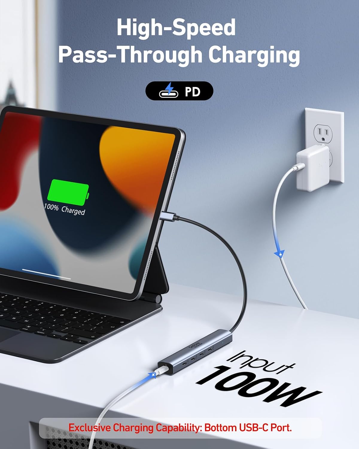 10Gbps USB-C Hub, 5-Port USB-C Splitter with 100W Power Delivery, Multiport Adapter for Laptops, USBC Hub for MacBook Pro/Air M2/M1, iPad, Dell, HP, Samsung