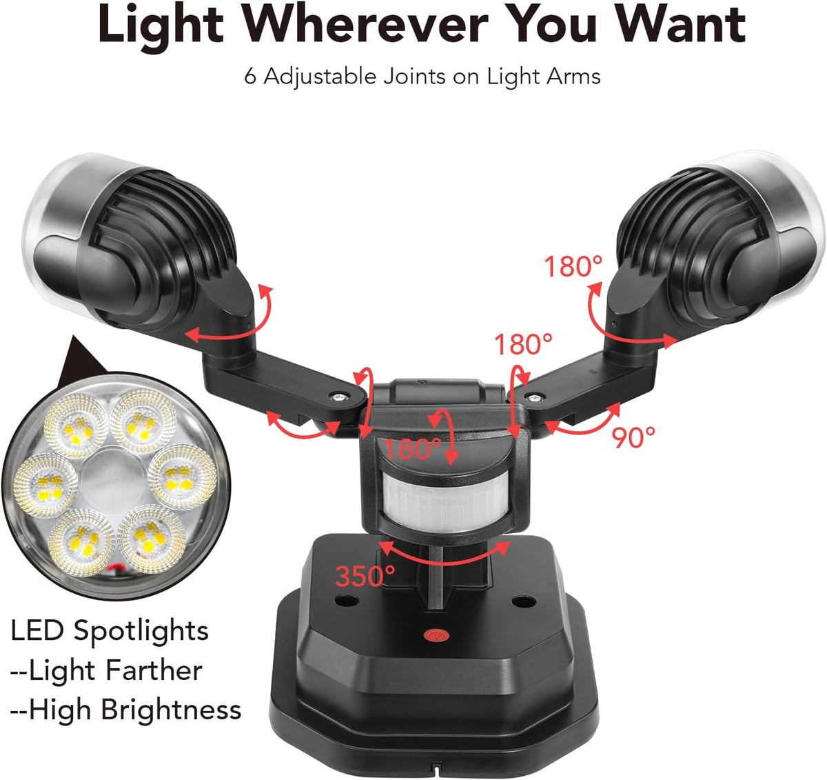 OREiN Motion Sensor Outdoor Security Lights, Dual-Head Adjustable LED Flood Lights, 3 Modes (Motion/Manual/Dusk to Dawn), 150W Equivalent, 5000K, IP65 Waterproof, Hardwired, Black (2 Pack)