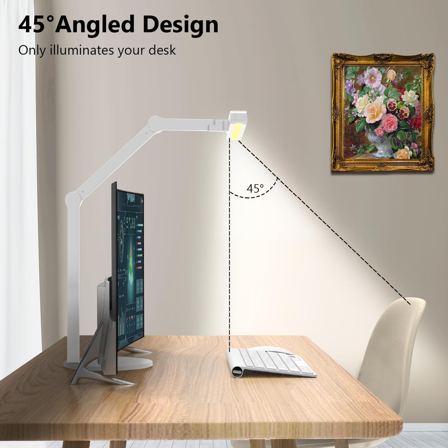 Led Desk Lamp with Atmosphere Lighting, Rotatable Tall Architect Desk Lamp for Home Office with Swing Arm, 24W Bright Auto Dimming Adjustable Computer Light with Base for Table