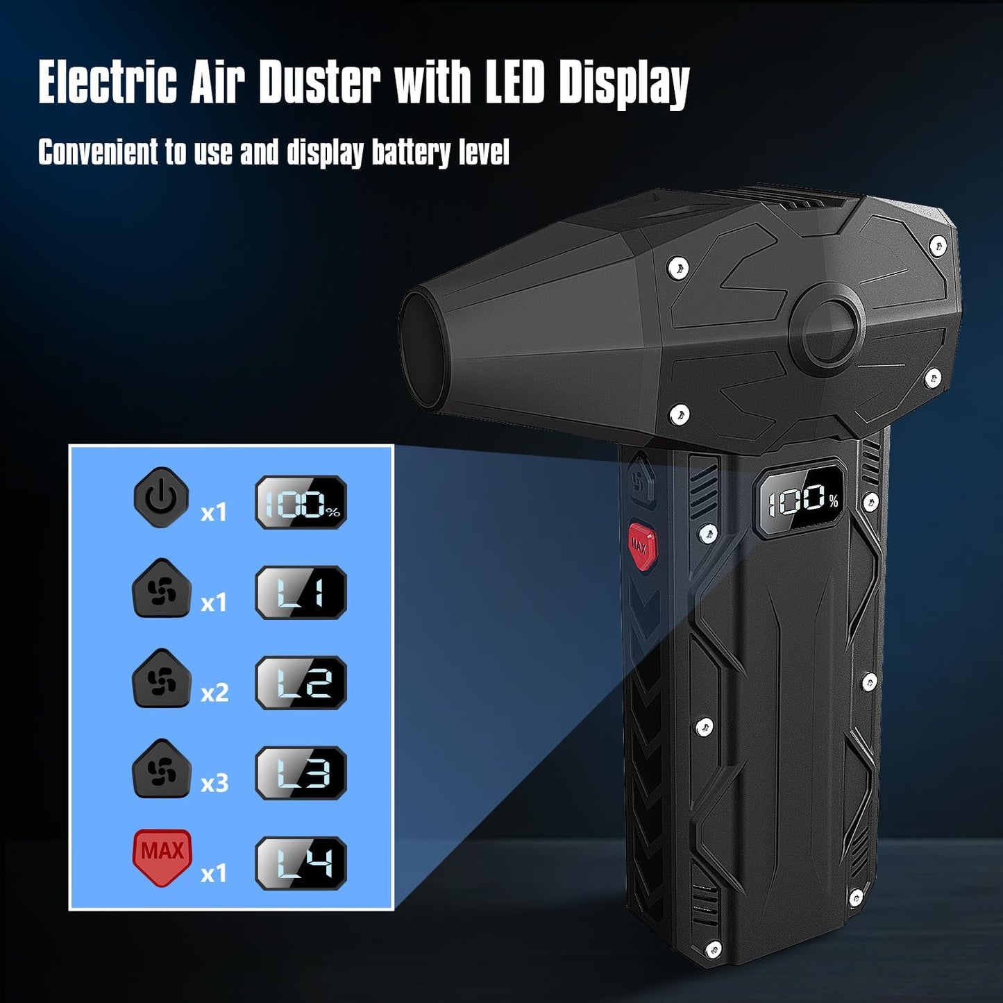 Compressed Air Duster, Electric air duster-4-Gear Adjustable Dust Blower for Computer, Keyboard, Outdoor, House and Car, Powerful Dust Cleaner for Keyboard