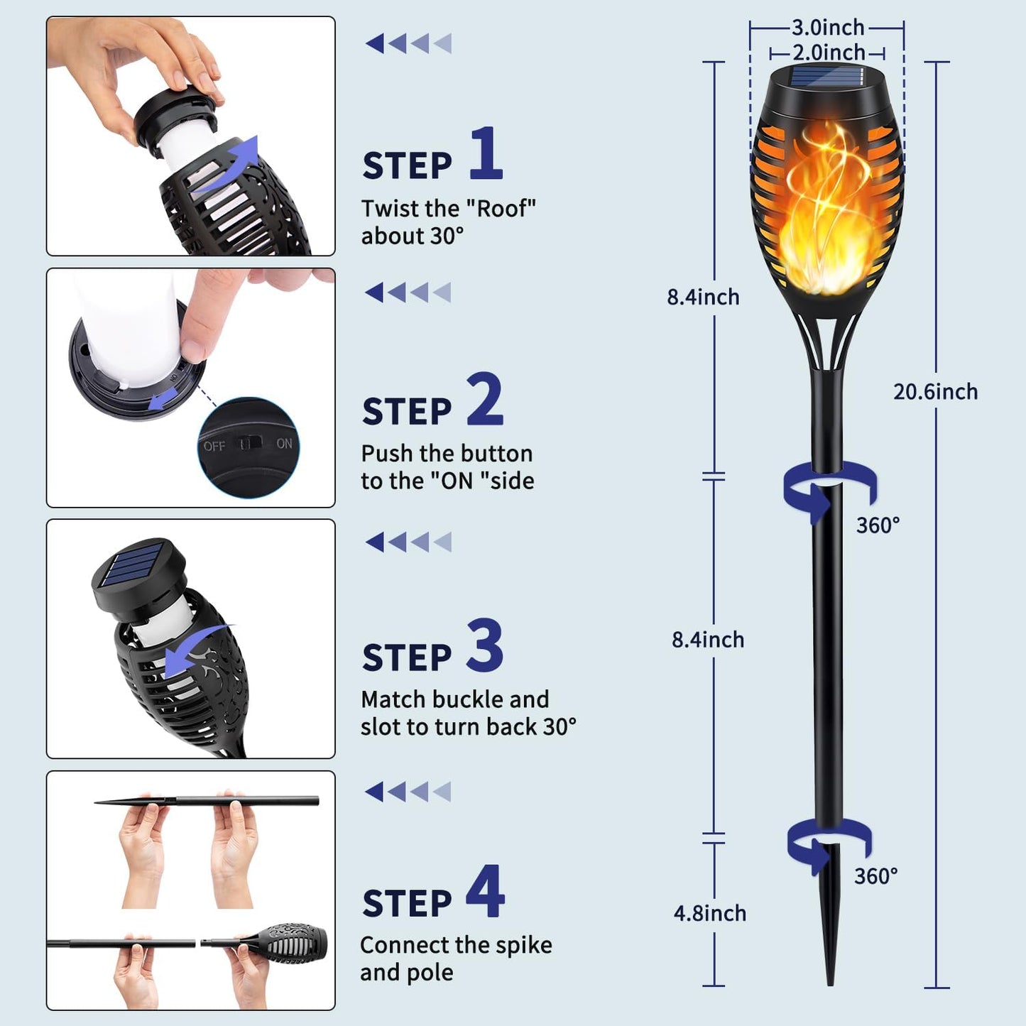 KYEKIO 12Pack Solar Torch Light with Flickering Flame for Halloween Decor | Solar Lights Outdoor for Halloween Decorations, Waterproof Solar Garden Lights, Solar Flame Lights for Pathway Yard Decor