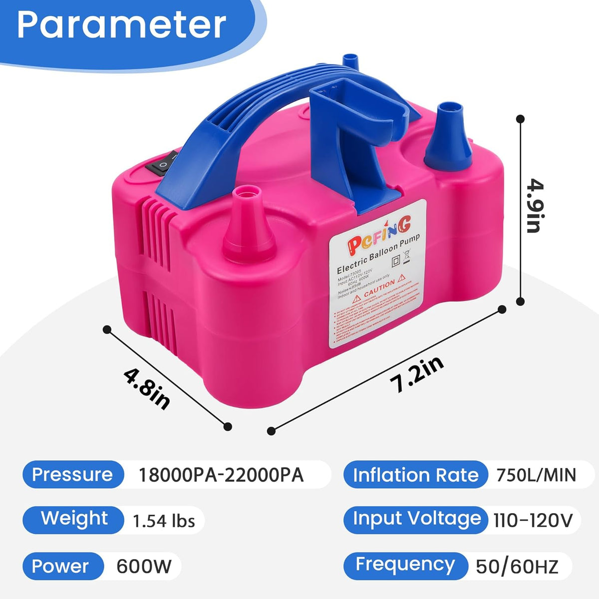 PCFING Balloon Pump Electric, Portable Balloons Inflator Blower Machine with Balloon Tie Tool & Dual Nozzle
