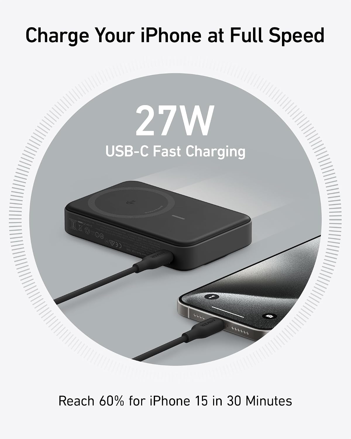 Anker MagGo Power Bank, 10,000mAh Qi2-Certified 15W Max Portable Charger | Fast MagSafe-Compatible Battery Pack, Smart Display, Foldable Stand, for iPhone 16 / 15 / 14 / 13 Only (USB-C Cable Included)
