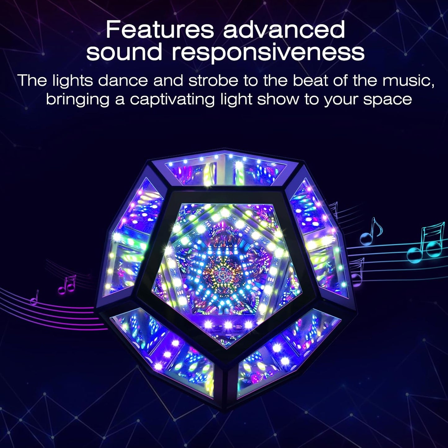 MITO Infinity Mirror Light Dodecahedron, RGBW Cube Light Decor for Gaming | Music sync RGBW audio visualizer, 258 Dynamic effects, APP controlled, Multi-scene decor, Portable, Birthday Christmas Gift