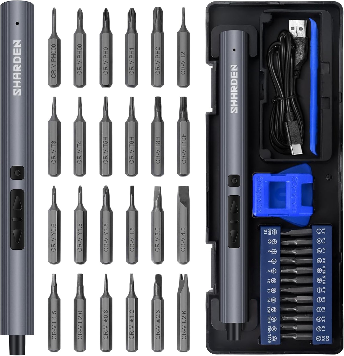 29 IN 1 Mini Electric Screwdriver,Small Electric Screw Driver(Blue) | 24 Magnetic Bits, 3 LED Lights, USB-C Charging, Precision Cordless Repair Tool for Phone, Camera, Laptop, Watch, PC