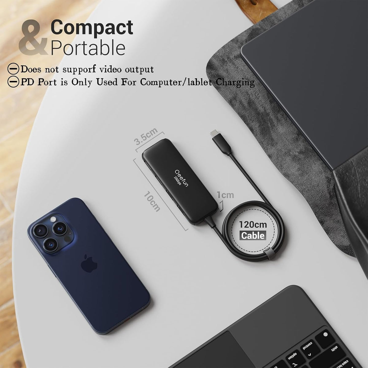 Qeefun USB C Hub 10Gbps, USB 3.2 Hub with 2 USB-C and 2 USB-A Ports, USB 3.2 Gen 2 Splitter with 100W Power Charging Port, USB Port Extender for iPhone, MacBook Air/Pro, Laptops, iPad Pro and More
