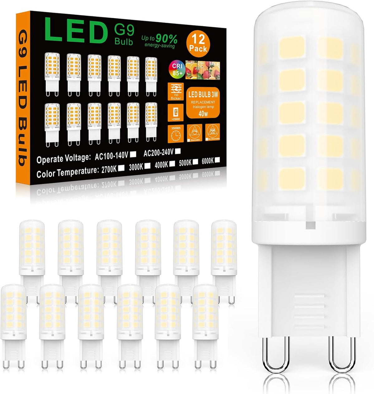BAOMING G9 LED Bulb Non-Dimmable 3W (40W Equivalent) - 3000K Warm White, No Flicker, Energy Saving, Plastic Base - 6 Pack for Bedroom, Chandelier
