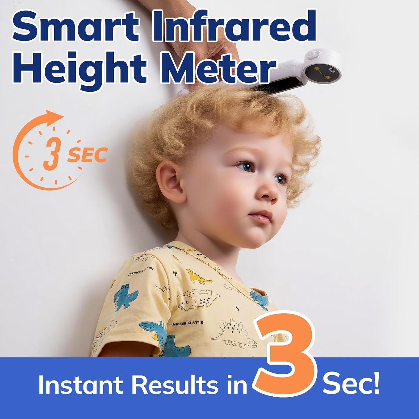 Portable Height Measurement for Kids & Adults | 3-Second Infrared Digital Height Measurement Tool for Wall (94.5in Range), LED Display, Type-C Charging, White