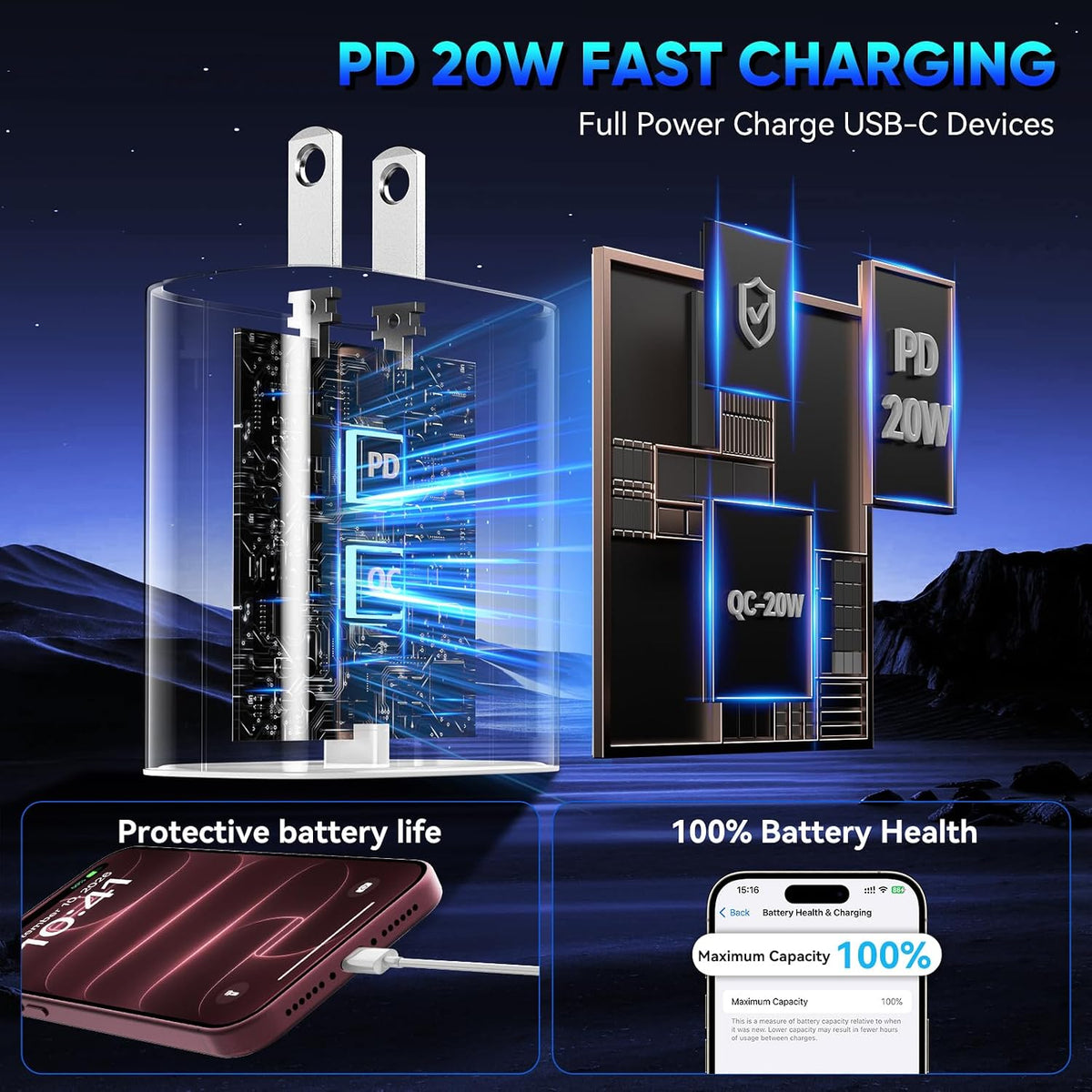 iPhone 18 17 16 Pro Max Charger Fast Charging, 20W iPhone Duo USB C Charger