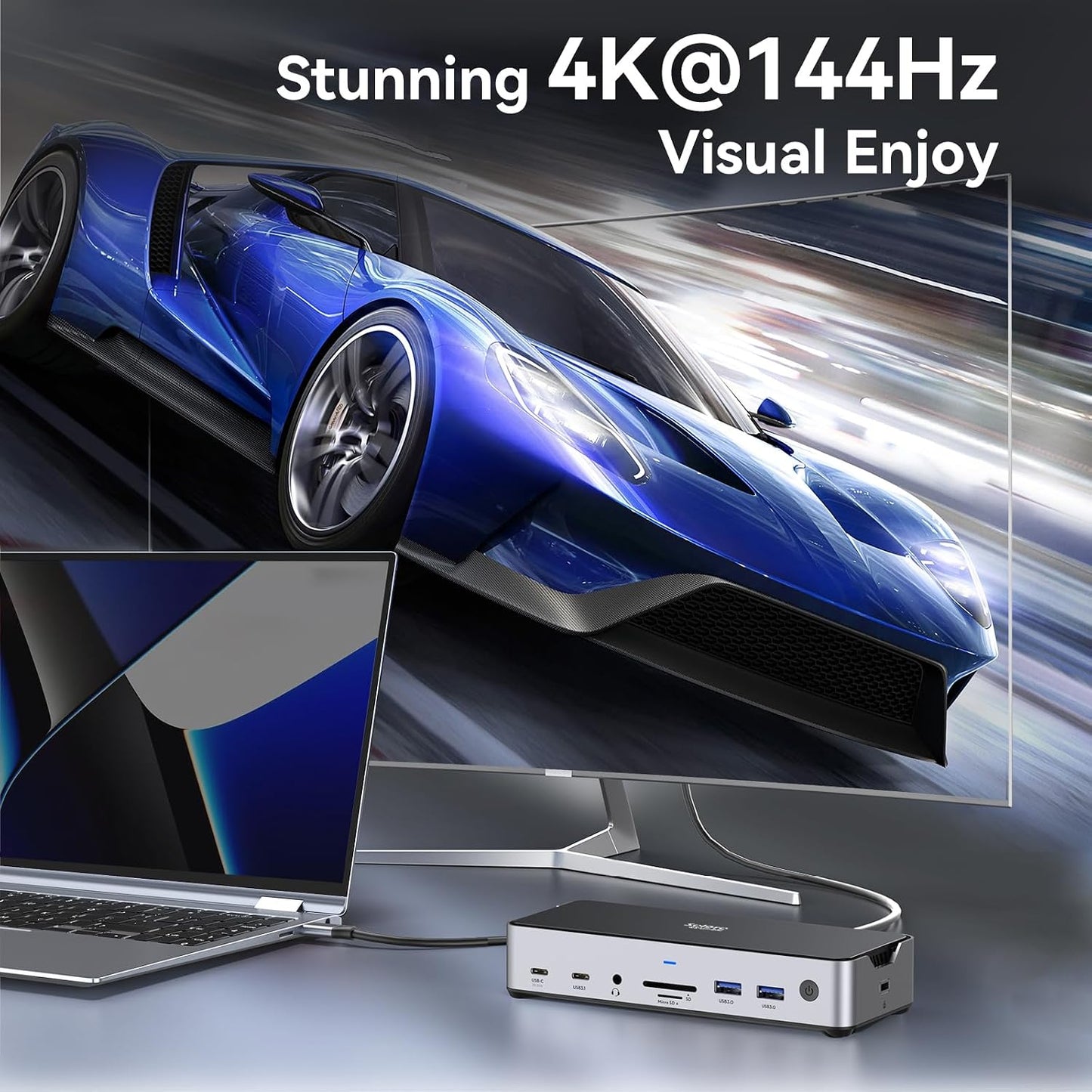 USB C Laptop Docking Station 3 Monitors,150W DC Power for Dell/Lenovo/HP | 2 HDMI DisplayPort 4K@144Hz,USB A 2.0/3.0,USB C 3.1 10Gbps&30W Output,Ethernet,microSD&SD,Audio,150W DC Power