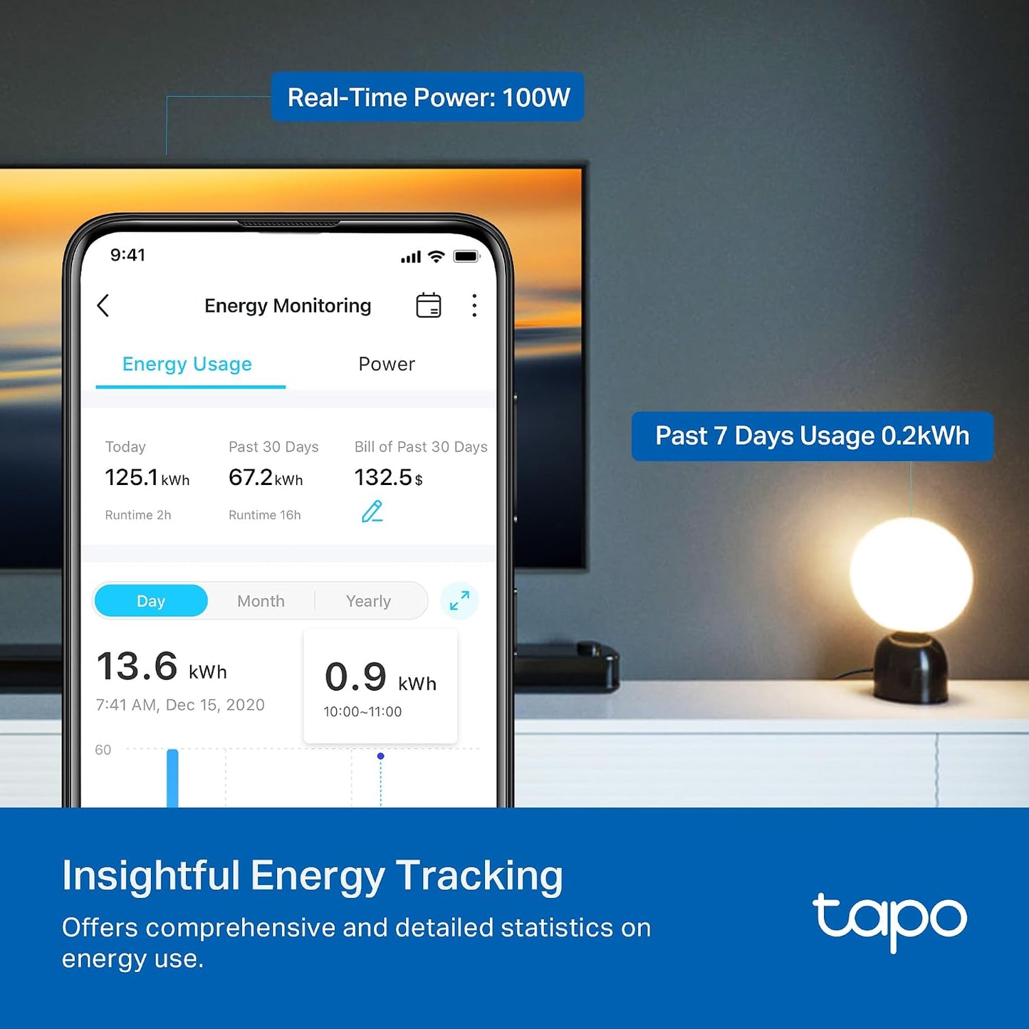 TP-Link 𝗧𝗮𝗽𝗼 Smart Plug Wi-Fi Mini, Energy Monitoring, Compatible with Alexa & Google Home & Samsung SmartThings, Timer, 15A/1800W Max, ETL Certified, 2.4G Wi-Fi Only, Tapo P115(4-Pack)