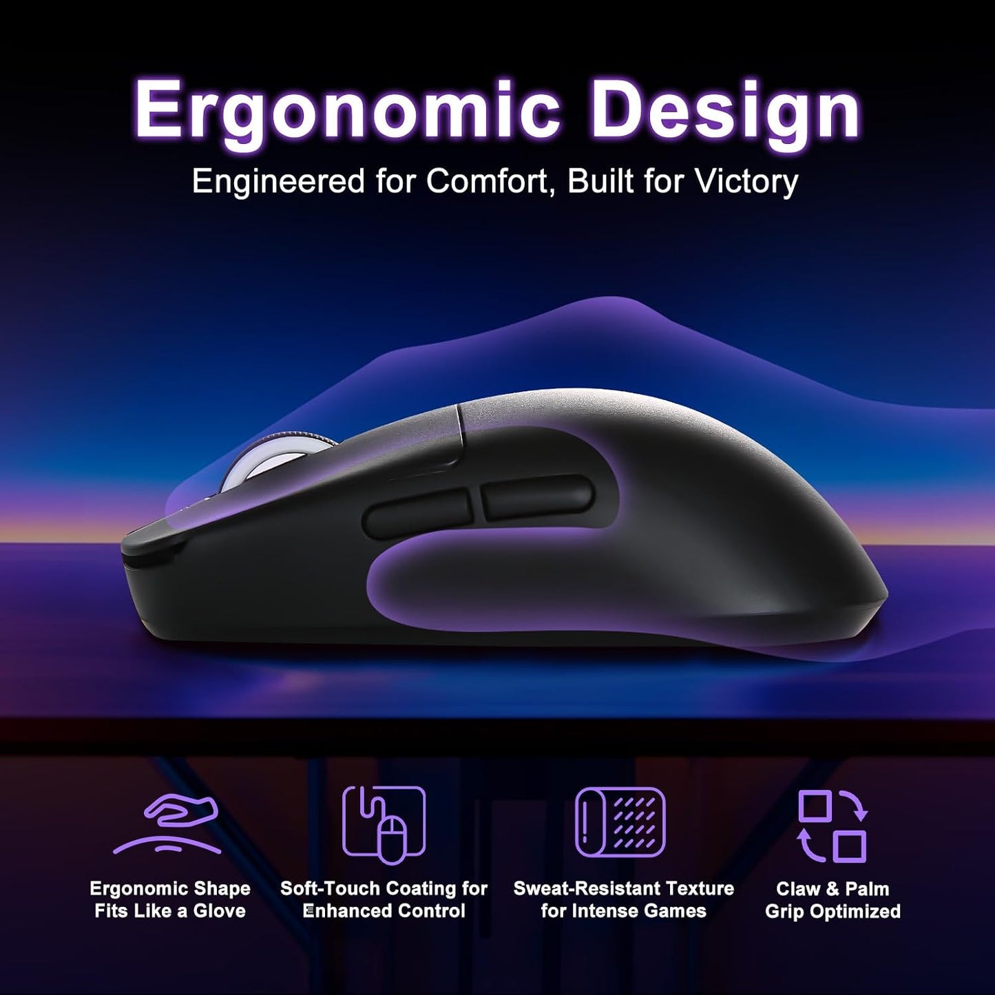 R1 SE+ Gaming Mouse, 18000 DPI, High-Precision PAW3395 SE Sensor,55g Lightweight, Tri-Mode 2.4G/BT5.0/USB-C Mouse, Programmable Ergonomic Mouse for Laptops/PC/Mac (Black)