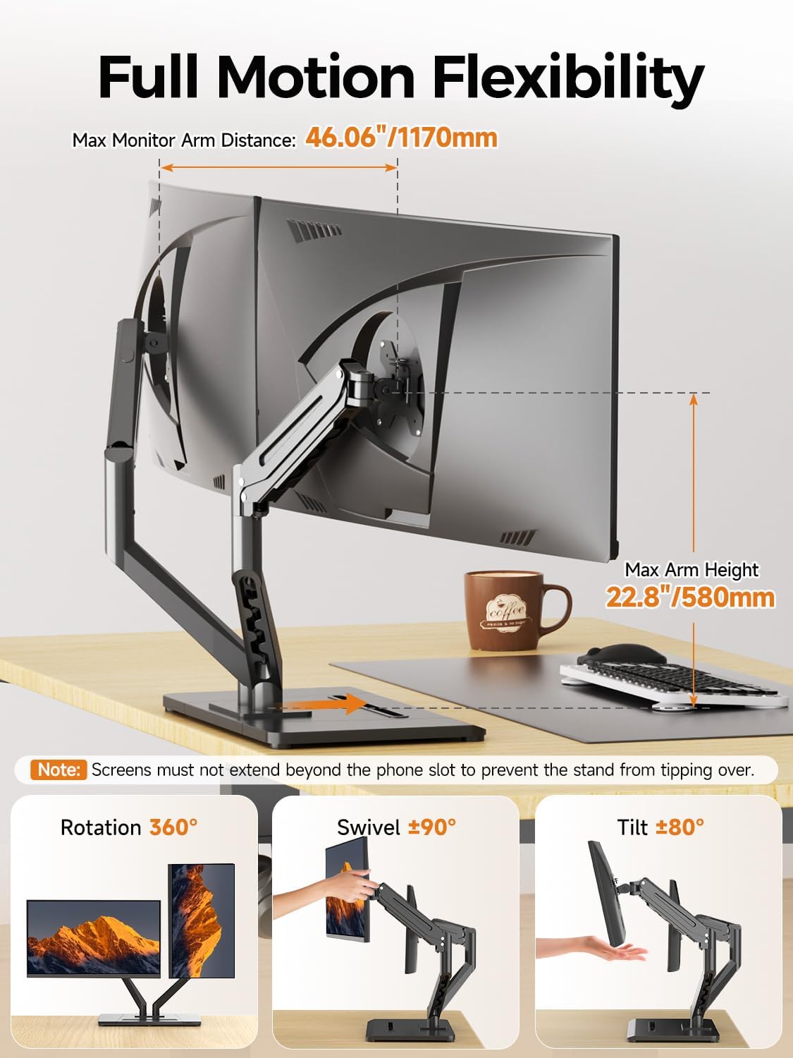 Bracwiser Dual Monitor Stand Free Standing Desk Mount, Premium Dual Monitor Arm Fits Two Screens up to 40 inch 26.45 lbs Fully Adjustable Arms with Heavy-Duty Wooden Base, Max VESA 100x100mm (MLXSPC)