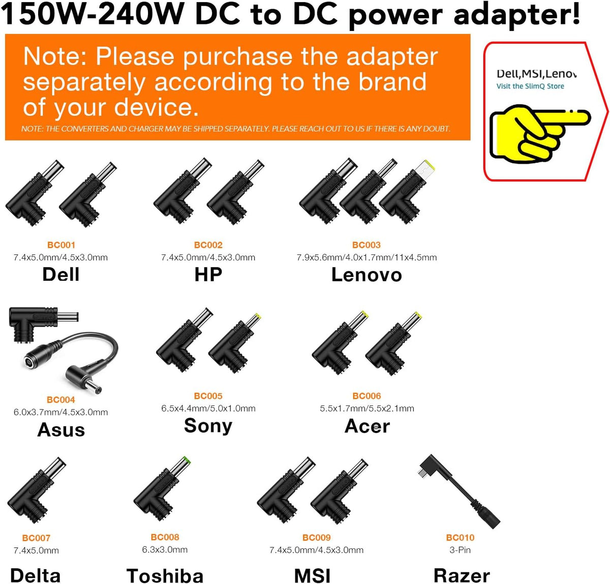 SlimQ 240W Universal Compact Gaming Laptop Charger Plus 2 USB-C Ports on it