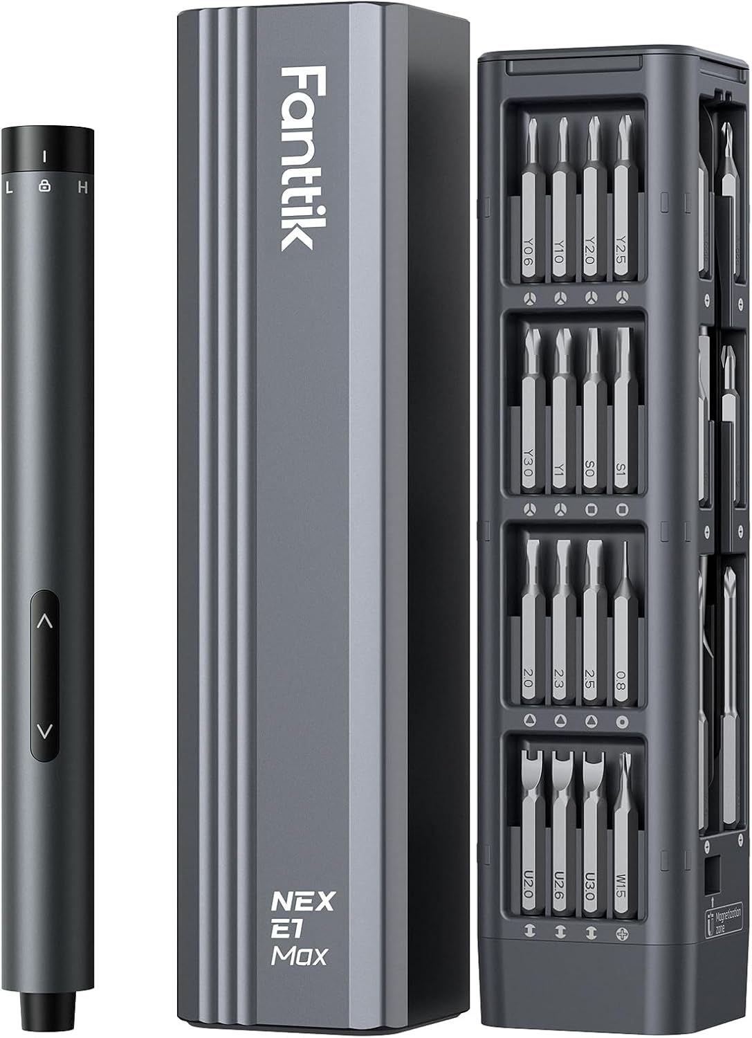 Fanttik E1 Max Precision Electric Screwdriver, Mini Screwdriver Set(Grey) | 50 Magnetic Bits, Magnetic Storage, 0.2N.m, 5/32‘’ Precision Repair Tool Kit for Electronics Phone Camera Laptop Watch