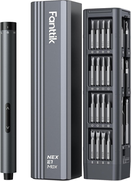 Fanttik E1 Max Precision Electric Screwdriver, Mini Screwdriver Set(Grey) | 50 Magnetic Bits, Magnetic Storage, 0.2N.m, 5/32‘’ Precision Repair Tool Kit for Electronics Phone Camera Laptop Watch