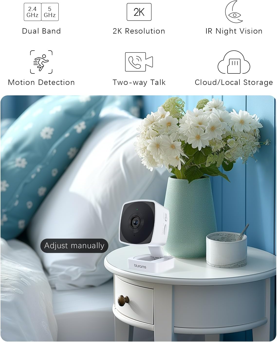 blurams Window Cameras for Home Security 5G&2.4G, 2K Security Camera Indoor, Pet Camera with Phone App, Indoor Camera w/AI Motion Detection, Compatible with Alexa, 2Pack