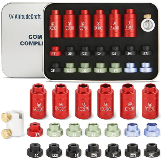 Bullet and Headspace Gauge Comparator Kit with 14 Inserts and 6 Bushings, Reloading Supplies and Equipment and Reloading Tool with Tin Box, Anodized Aluminum