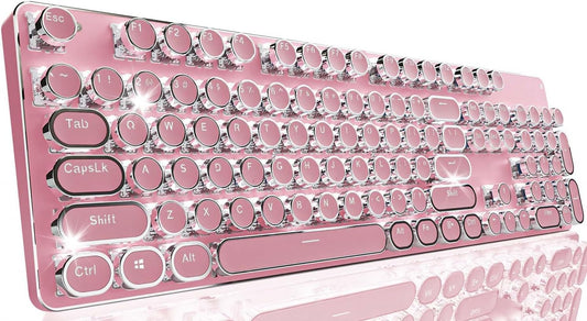 TK950 Typewriter Wireless Mechanical Keyboard, Aesthetic Tri-Mode Bluetooth/2.4G/Wired Retro Punk Typewriter Keyboard with White Backlit, Blue Switch, Round Keycaps for Laptop/Mac/iPad/Win, Pink
