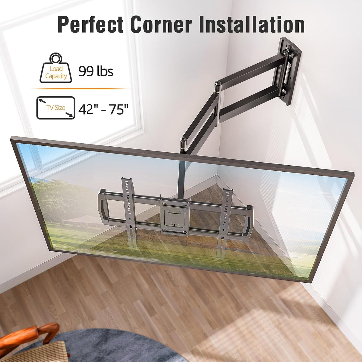30" Long Arm TV Wall Mount for 42-75 Inch TVs, Full Motion Swivel and Tilt