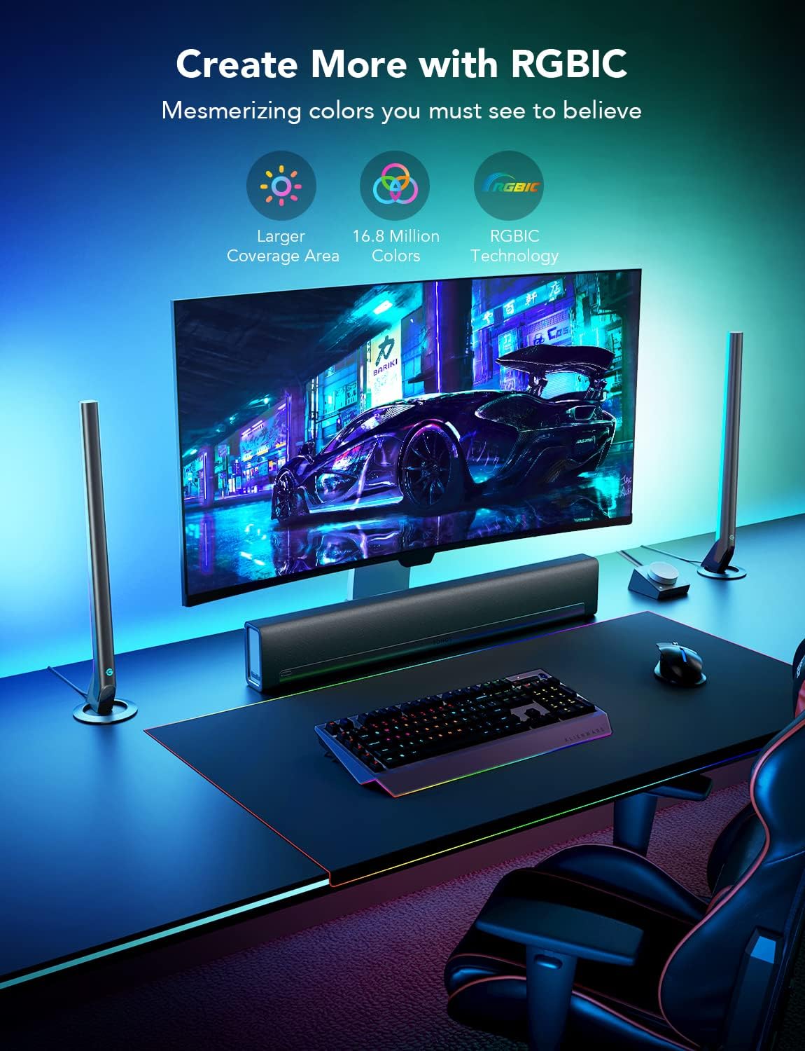 Govee RGBIC Gaming Light Bars H6047 with Smart Controller, Wi-Fi Smart LED | Gaming Lights with Music Modes and 60+ Scene Modes Built, Works with Alexa & Google Assistant, New Year Lights Decor