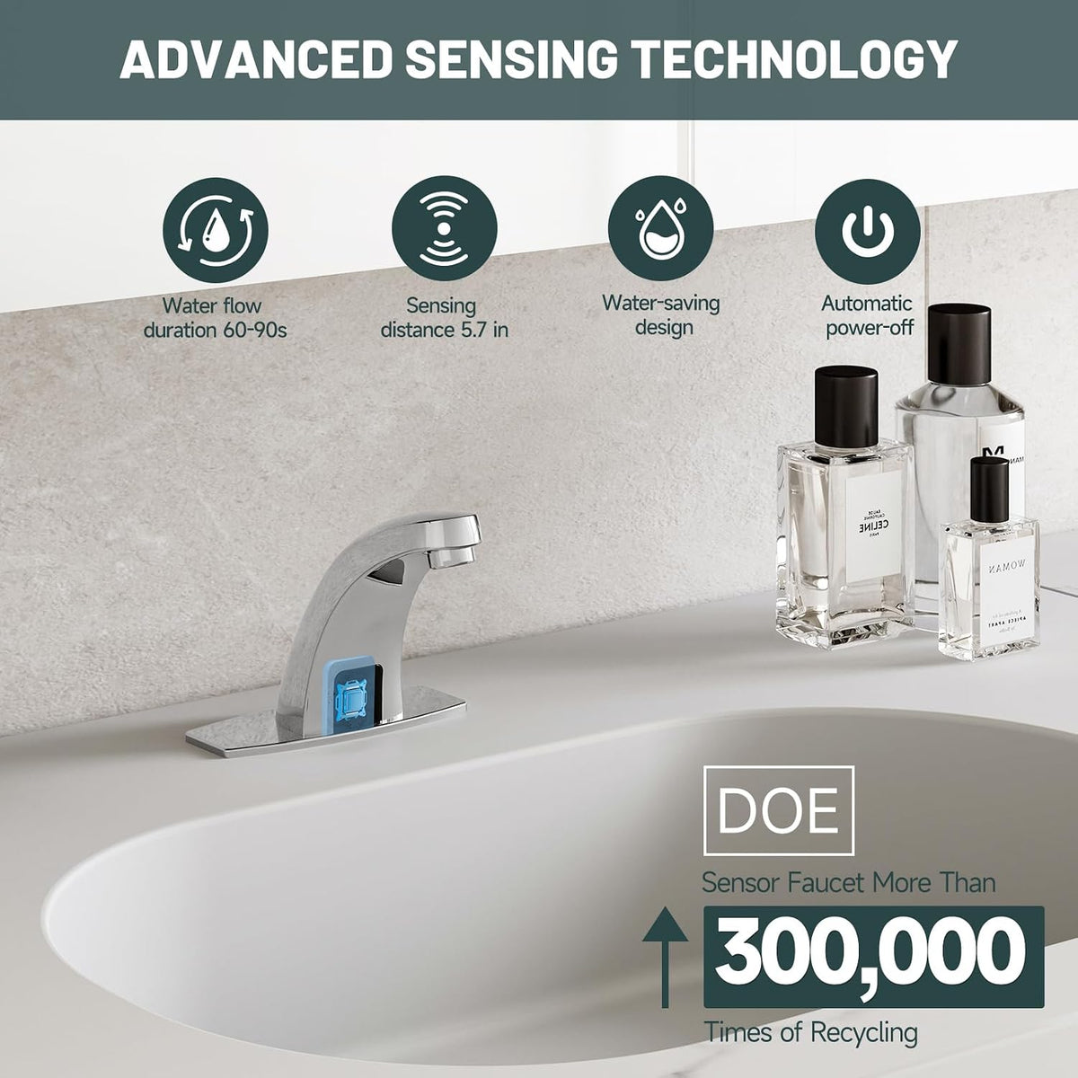 Chrome Touchless Bathroom Sink Faucet, Sensor Faucets