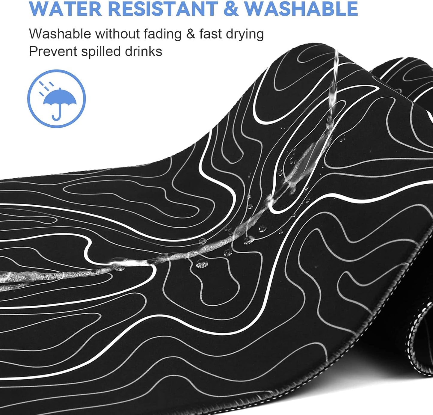DIGSOM Gaming Mouse Pad, Black with White Topographic Line, 31.5x11.8in | XL Mouse mat, Smooth surface, Anti-slip rubber base, For keyboard and mouse, For home and office use