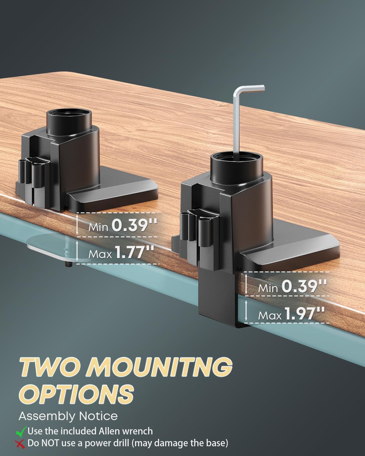 Dual Ultrawide Monitor Mount for 24-57'' Screens, Max Load 59.4 lbs per Arm | Vertically Stacked, Heavy Duty, Aluminum, Fully Adjustable, Topside Clamp/Grommet Mounting, VESA 75/100 mm, Black