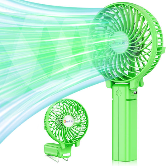 VersionTECH. Portable Handheld Fan, Powerful+Durable+4000mAh+180° Foldable, Mini Table Fans with USB Rechargeable Battery Operated Cooling Accessories for Personal Use, Travel, Office Green