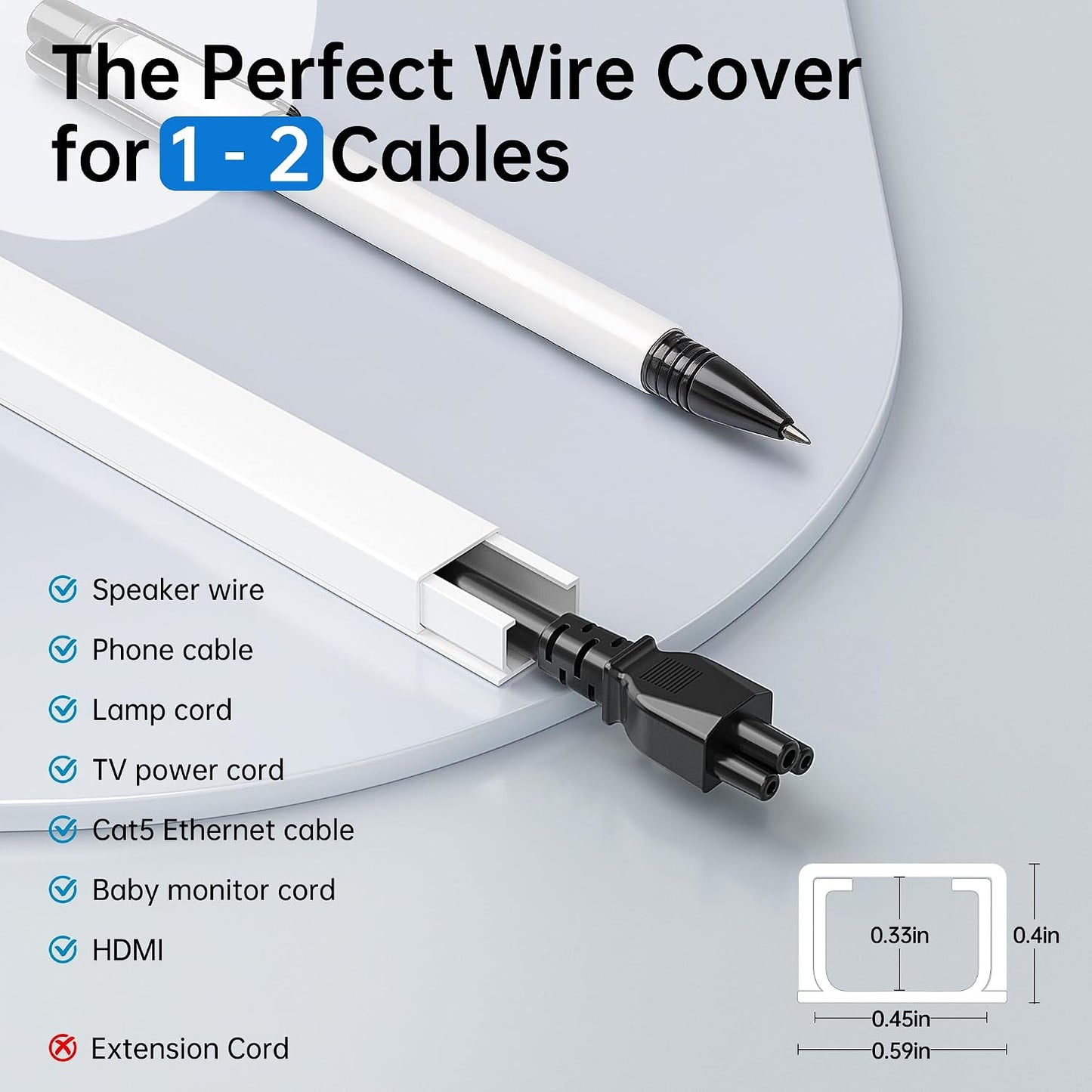 Delamu Cord Hider, 315in Total Cord Covers for Wires on Wall, Paintable Cable Cover for Wall Mounted TV, Easy Install Cable Raceways to Hide 1-2 Cords, 20 Pack, Each 15.7"L x 0.59"W x 0.40"H, White