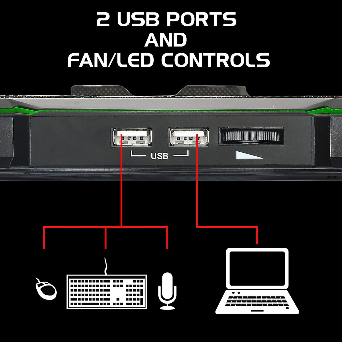 ENHANCE Cryogen 5 Gaming Laptop Cooling Pad Stand - Laptop Cooler with 7 Adjustable Height Settings & Dual USB Ports up to 17 inches - 1 Ultra Quiet High Performance LED Fan 800 RPM - Green
