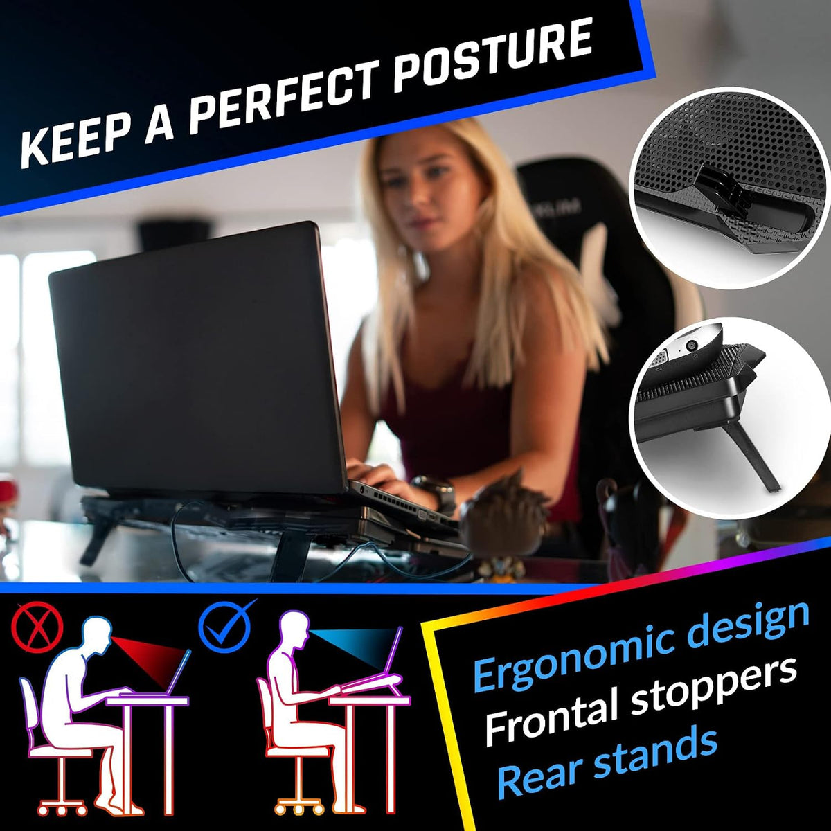 KLIM Wind Laptop Cooling Pad - More Than 500 000 Units Sold - New Version - The Most Powerful Rapid Action Cooling Fan - Laptop Stand with 4 Cooling Fans at 1200 RPM - USB Fan - PS5 PS4 - Blue