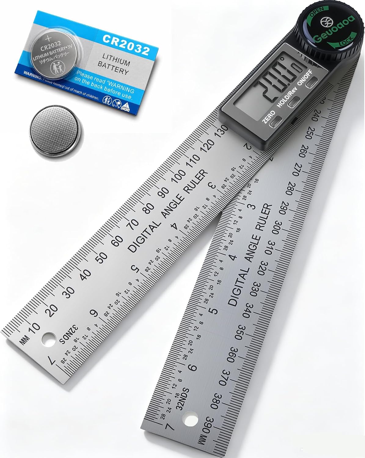 Digital Angle Finder Tool Stainless Steel, 2 Batteries Protractor | 7inch/200mm Angle Gauge Woodworking Tool for Carpenter Construction Diy Measuring