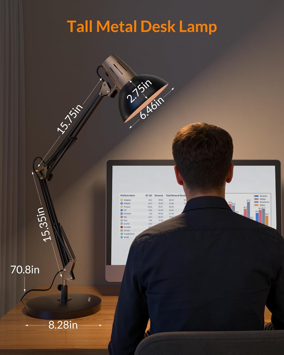 LEPOWER Metal Adjustable Desk Lamp with Clamp, Swing Arm for Home Office | Gooseneck, Architect Style, Eye-Caring Table Lamp, On/Off Switch, E26 Base, Reading for Dorm, Bedroom, Study, Back to School