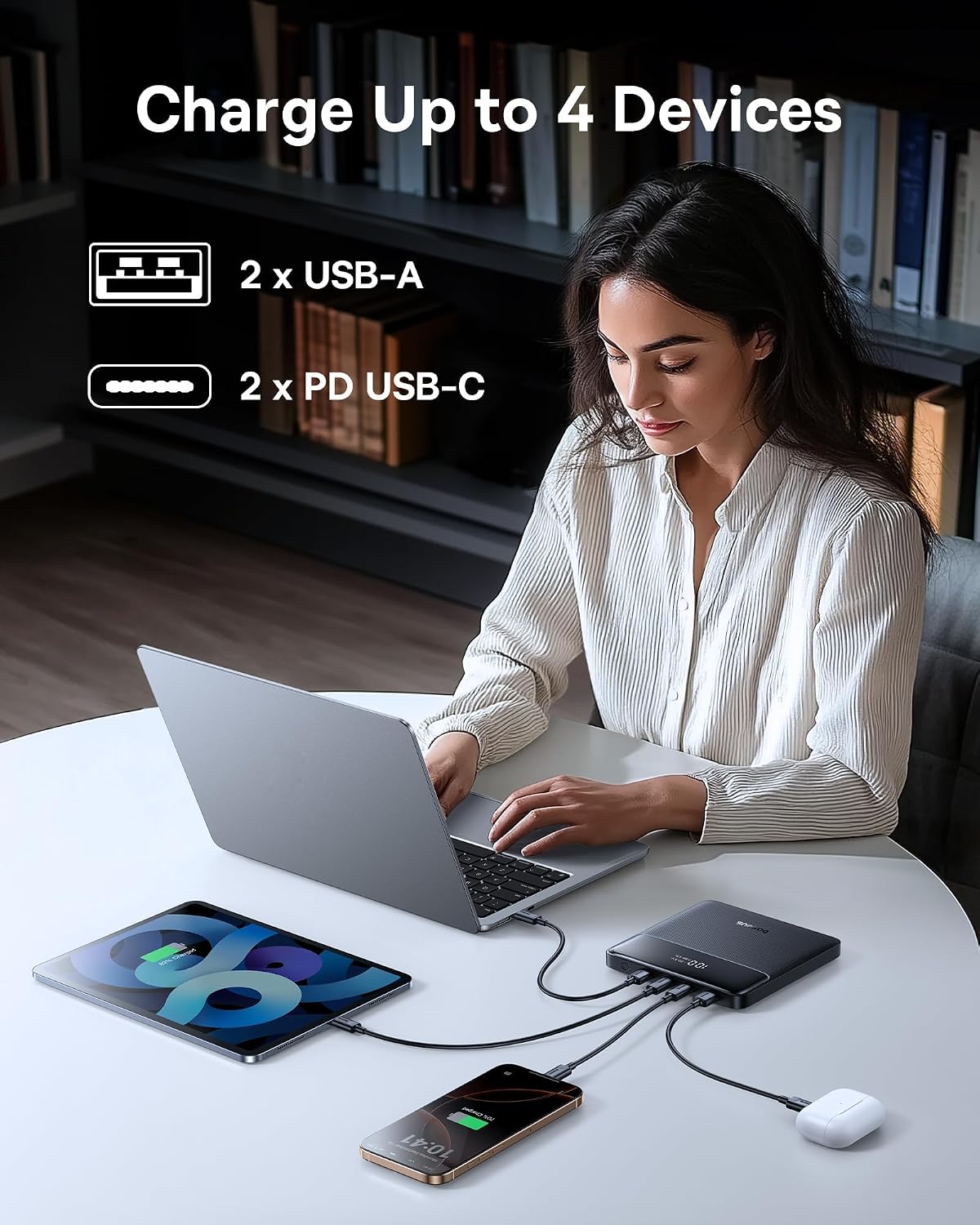 Baseus Laptop Portable Charger 100W 20000mAh, Blade Travel Power Bank Fast Charging 2 USB-C & 2 USB-A Port, Steam Deck Battery Pack for MacBook iPad iPhone 17/16/15/14/13 Samsung S24 etc.