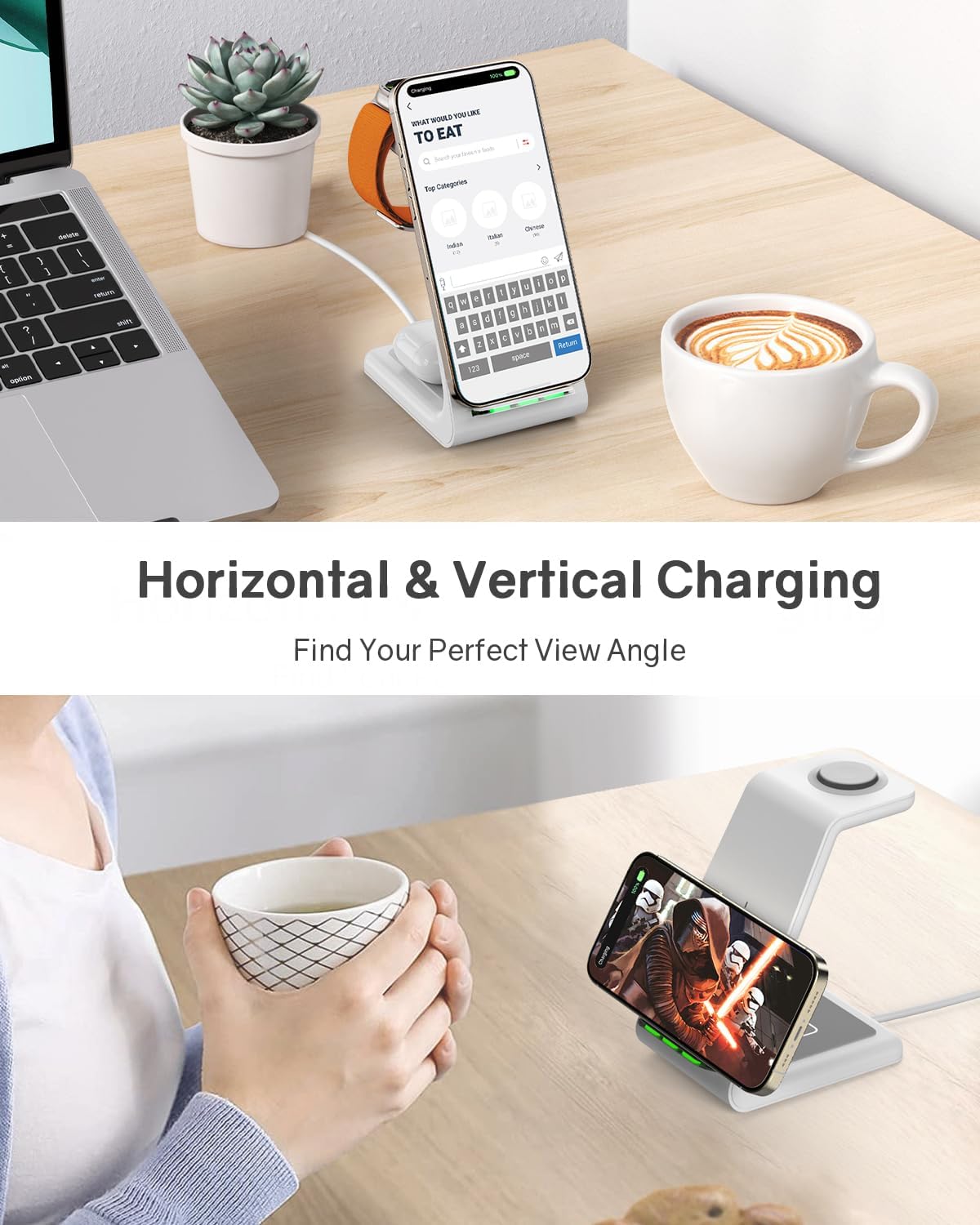 Wireless Charging Station for Apple - 3 in 1 Wireless Charger Stand Dock Watch and Phone Charger Station for Apple Watch 11/8/7/SE/6/5/4/3/2, iPhone 17 Air 16-12 Pro Max SE XS X, Samsung, AirPods