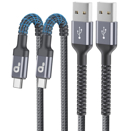 USB to USB C Cable 3A Fast Charging, USB A to USB C Cord [2 Pack, 6FT] | Upgraded Extra Durable Braided USBC Cable Compatible with iPhone 17 16 15 Pro Max, Samsung Galaxy S26 S10 and More-Grey