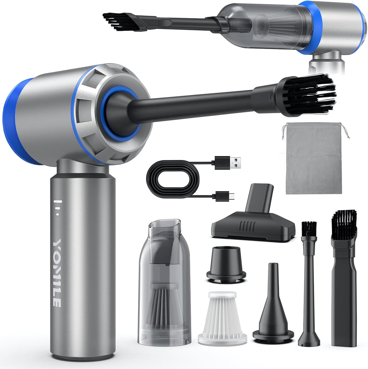 Compressed air Duster, Yomile 2 in 1 120000RPM Cordless Air Duster with 7600mAh Battery Dust Blower for Keyboard Cleaner,Rechargeable Air Blower
