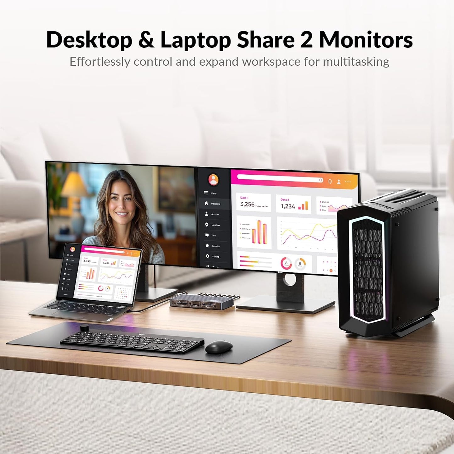 AV Access 8K KVM Switch 2 Monitors 2 Computers for Laptop & Desktop, GbE | KVM Docking Station Dual Monitor 8K@60Hz/4K@165Hz, 100W PD, 4xUSB 3.2 10Gbps USB C Hub, Audio, SD, Remote Switch