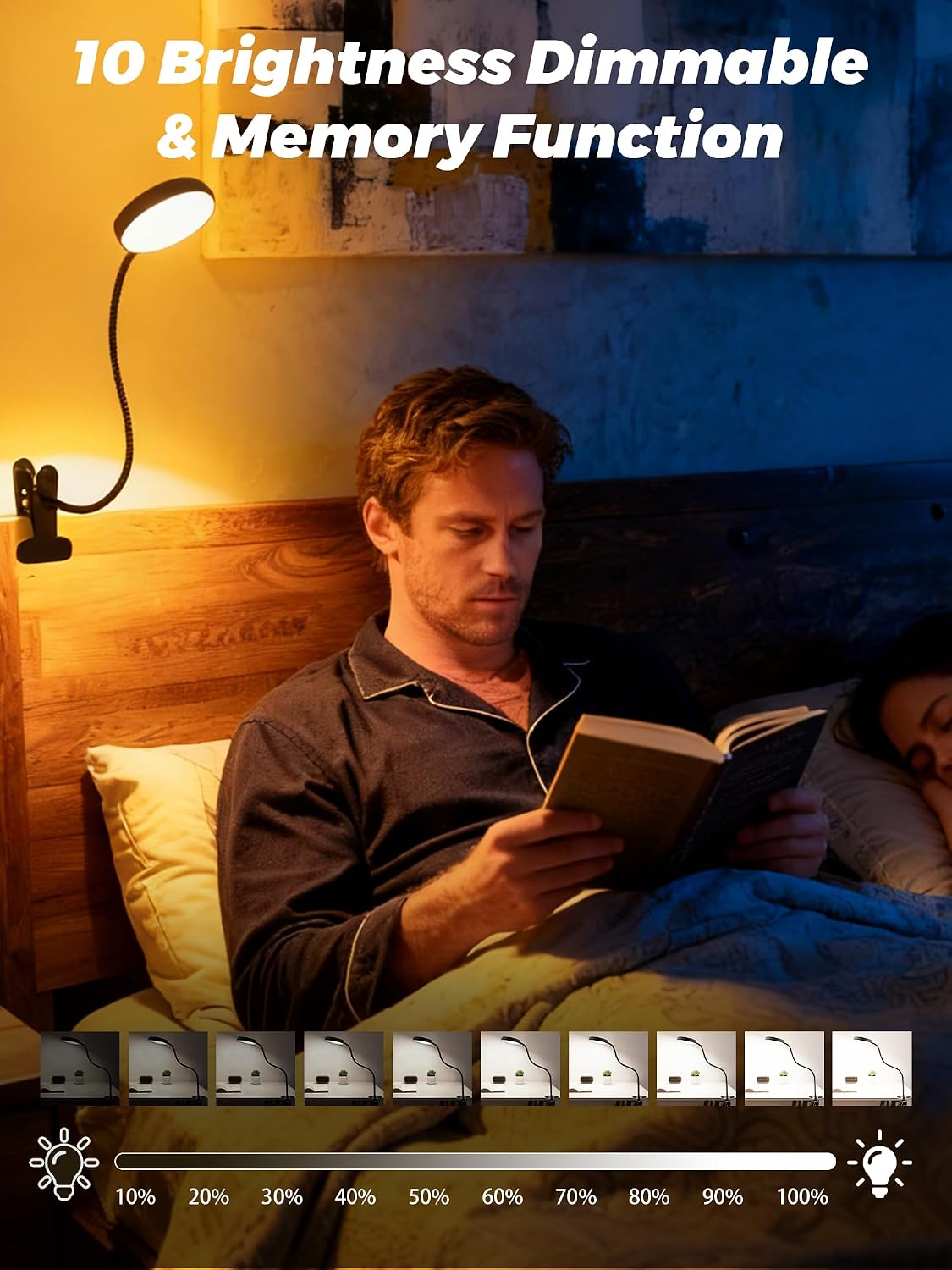 Clip on Light,10 RGB Colors+10 Brightness Small Desk Lamp with Clamp Light | 500 lm Bright 72 LED Desk Light, USB Adapter Reading Lights for Books in Bed/Headboard/Bedside Table/Bedroom/Dorm/Home Office